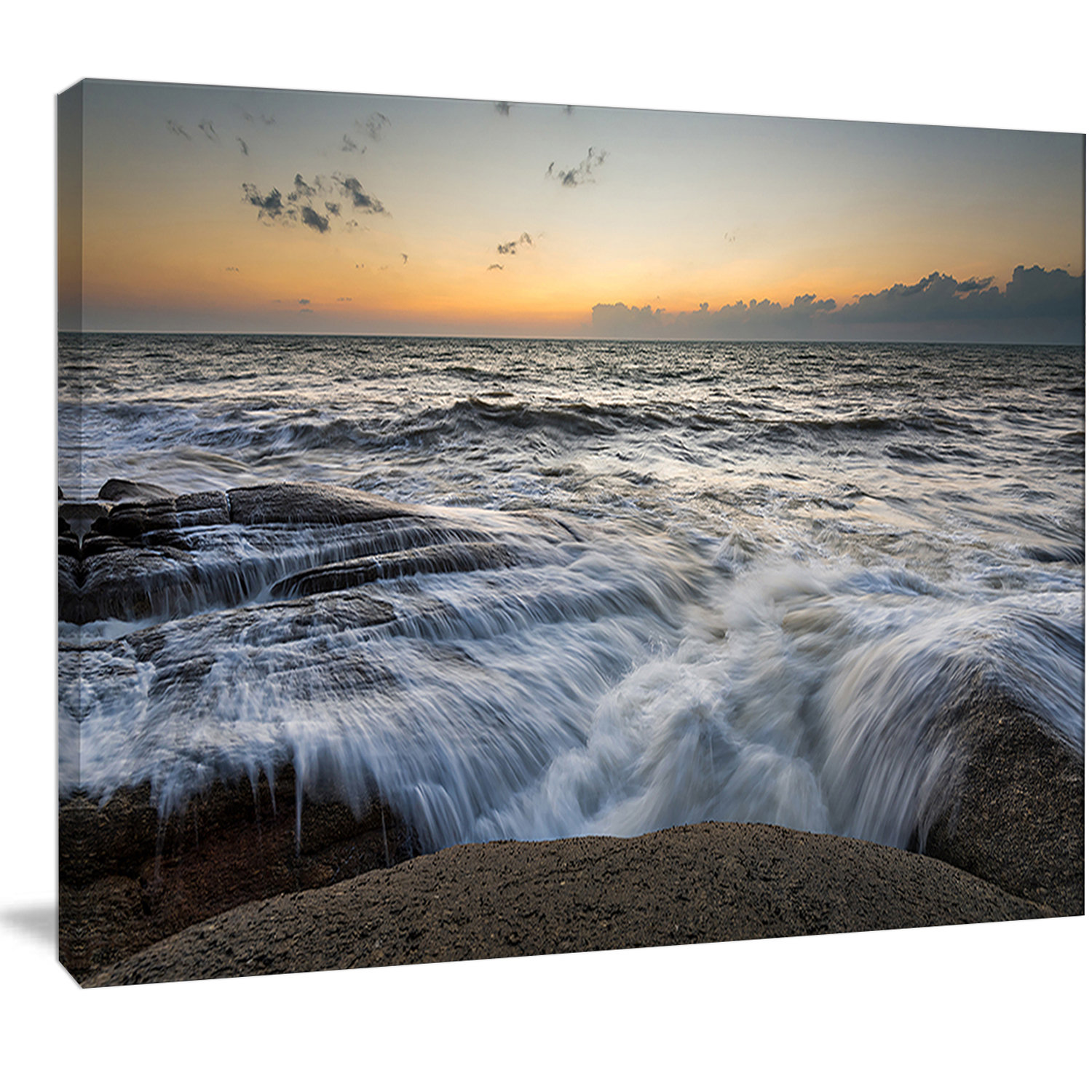 Design Art Troubled Sunset Sea Waves - Wrapped Canvas Photograph Print ...
